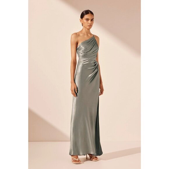 Shona Joy La Lune Asymmetrical Gathered Maxi Dress in Sage 10 New Womens Gown - Picture 12 of 14